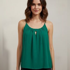 Q&A Emerald Green Pleated Keyhole Cami Top Women’s Size Medium St Patrick’s Day